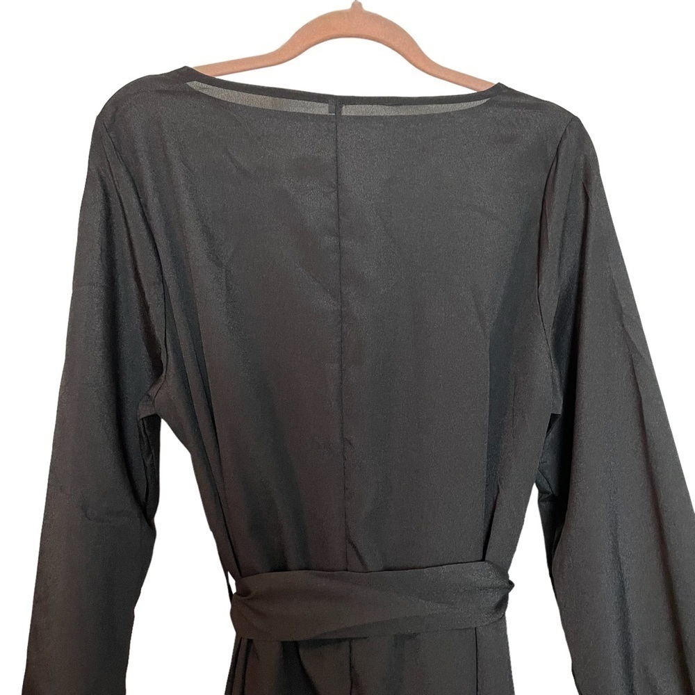 Long Black Maxi Dress with Long Sleeves and Banded Waist - Picture 10 of 15